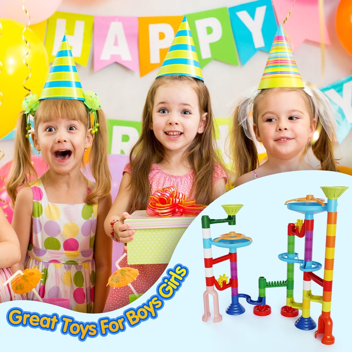 110pcs Marble Maze Kit STEM Learning Toy for Kids, 60 Marbles, Building Blocks, Ages 3-8