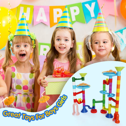 110pcs Marble Maze Kit STEM Learning Toy for Kids, 60 Marbles, Building Blocks, Ages 3-8