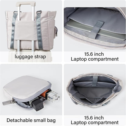 Hanke Laptop Tote - Lightweight Nylon Shoulder Bag for Work, Travel, Sports & Gym - Dune Grey