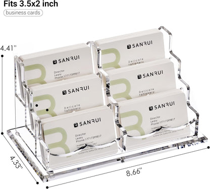 YUXUN Business Card Holder Display for Desk,Clear Acrylic Cards Stand for Men and Women,6 Slots 3 Tier Multiple Business Card Organizer (6slots)…