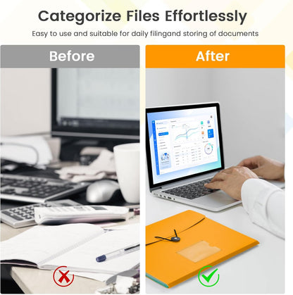 Accordion File Organizer, 7 Pockets Expanding File Folder with Labels, A4/Letter Size Portable Folders for Documents, Paper Organizer for School Office Supplies, Orange