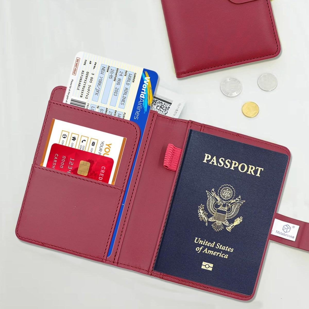 Melsbrinna Premium Leather Passport Holder Covers Case, Waterproof Rfid Blocking Travel Wallet Passport Holder with Pen Holder, Cute Passport Book for Women/Men