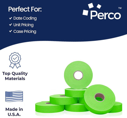 Perco Fluorescent Green Pricing Labels for Monarch 1136 Price Gun - 8 Rolls, 14,000 Pricemarking Labels