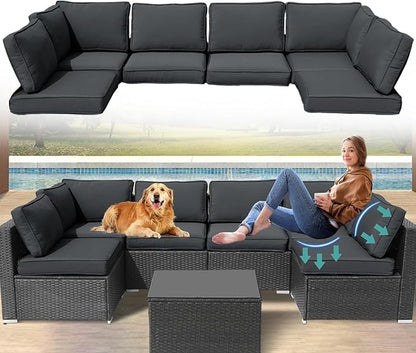Patio Furniture Cushions,14Pieces Water-Resistant Outdoor Replacement Cushions,Sectional Sofa Cushions for Fits 6-Seats Rattan Wicker Patio Conversation Sets(Dark Grey)