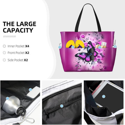 Beach Bag for Women Beach Tote Bag Waterproof Sandproof Large Bags with Zipper Big Capacity for Vacation Travel