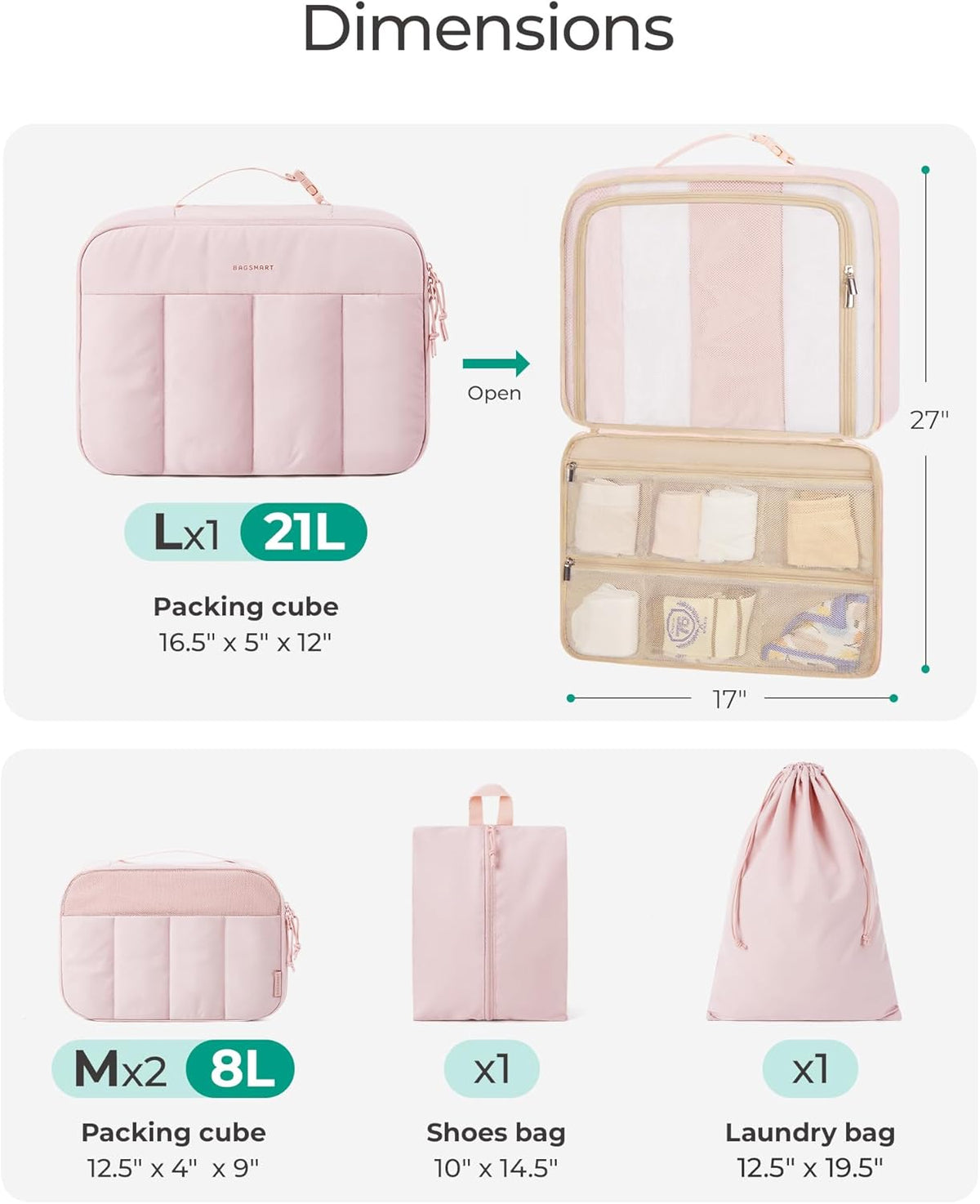 BAGSMART Compression Packing Cubes for Travel, 6 Set/5 Set/4 Set, Compression Suitcase Organizer Bags Set for Suitcases Travel Essentials, Lightweight Packing Organizers