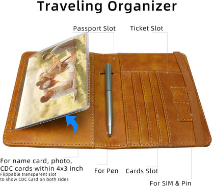 WALNEW Passport Holder for Travel, RFID Passport Cover Wallet for Women Men, PU Leather Passport Book Card Holder Case with Pen, Travelling Essentials for Flying