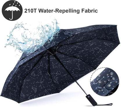Nollia Windproof Automatic Travel Umbrella, Compact Portable with Reinforced Ribs for Sun & Rain