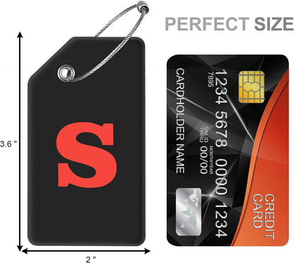 Gostwo 2 Pack Silicone Luggage Tags for Suitcases, 26 Initial Letter Baggage Labels Handbag School Bag Suitcase Instrument Tag with Stainless Steel Loop(Black & White) (Letter S)