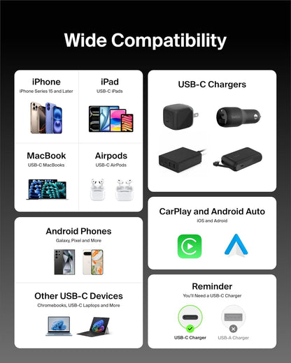 Belkin USB C to USB C Cable 2-Pack, 6.6ft, 60W - Type C Charger, iPhone Charger Cord, Soft, Braided, Flexible for iPhone 16, Galaxy S25, Pixel 9, Airpods, iPad Pro & More, Travel Essentials - Black
