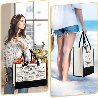 YeohJoy 46th Birthday Gifts for Women Canvas Tote Bag Travel Gear, Unique 46 Years Old Birthday Gifts for Girlfriend Sister Friends Her, Vintage 1979 Handbag & Cosmetic Bag & Back in 1979 Poster