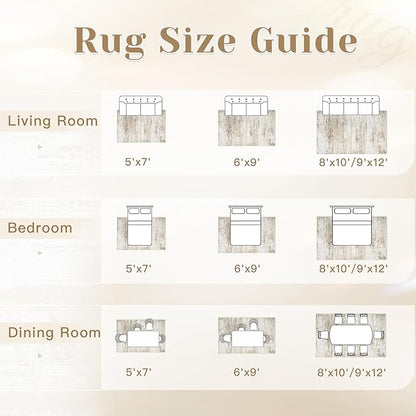 Washable Rug 9x12 Area Rugs for Living Room: Large Neutral Soft Rug Abstract Non Slip Low Pile Modern Carpet for Bedroom Kitchen Nursery Office Dining Room Indoor (Beige, 9'x12')