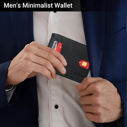 VATAN Wallet for Men, Mens Minimalist Wallet Credit Card Holder, Slim Leather Rfid 2 ID Window Large Capacity With Gift Box (Crazy Horse Black)