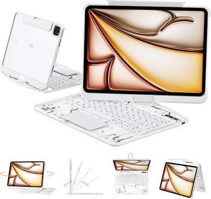 Transparent Case with Keyboard for 2024 iPad Pro 11-inch (M4),with 7-Color Backlit Wireless Keyboard, 360°Rotatable Protective Case Multi-Touch Trackpad,with Pencil Holder,with Shortcuts,White