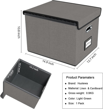 Huolewa Portable File Organizer Box with Lid, Stylish Filing Box Organizer Cabinet For Hanging File Folders, Universal Hanging Filing & Storage Boxes with Plastic Slides for Office/Decor/Home