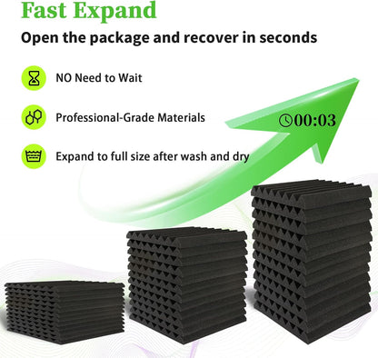 12 Pack Sound Proof Foam Panels for Walls 12x12x1 Inches, Self-Adhesive Wedges Acoustic Panels Sound Absorbing, Acoustic Foam Panels for Recording Studio, Home, Office