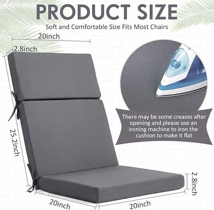 4 Pack Outdoor High Back Chair Cushion, 44 x 20 inches Patio Chair Cushions Waterproof Rocking Cushions Indoor Furniture Seat Pad, Weather Resistant (Solid,Dark Grey)