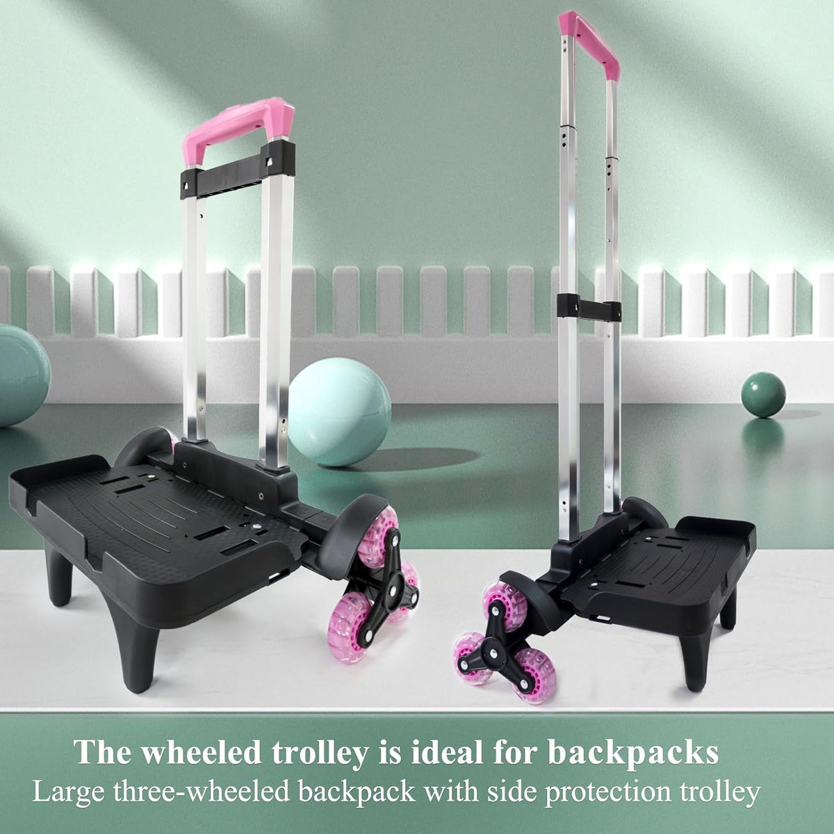 Backpack Trolley Wheeled Cart- Foldable Aluminium Alloy Hand Truck with 3 Wheels and Luggage Strap for Backpacks and Travel Luggage,Backpack Cart with Edge Guard Base,Rolling Backpack Dolly