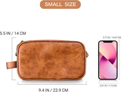 Elviros Travel Toiletry Bag for Men, Shaving Dopp Kit Water-resistant Bathroom Small Toiletries Organizer PU Leather Cosmetic Bags
