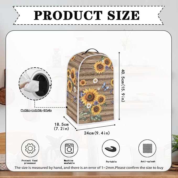 Sunflower Print Dust Cover for Blender Wood Design Blender Covers Stain Resistant Food Processor Dust Covers Washable Appliance Cloth Protector with Top Handle 2025