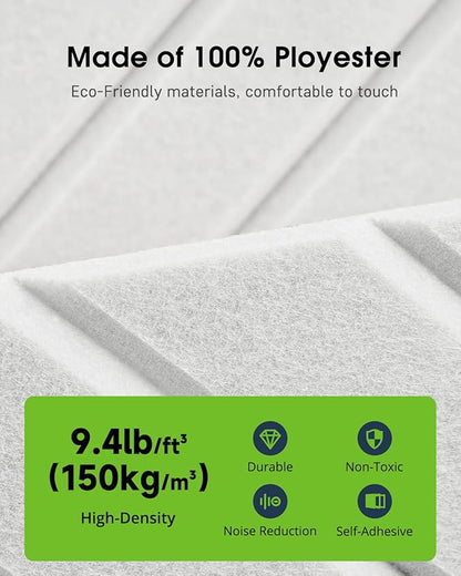 Woovio Sound Proof Foam Panels for Walls, 12 Pack Self-Adhesive Acoustic Panels