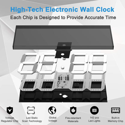 LED Large Digital Wall Clock, Oversize Wall Clock with 6” Numbers, Remote Control Count up/Countdown Timer Clock, Auto Dimmer, Big Calendar and Thermometer(White)