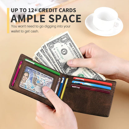 RUNBOX Novelty Wallet for Men Slim 11 Credit Card Holder Slots Leather RFID Blocking Small Thin Men's Wallet Bifold Minimalist Front Pocket Large Capacity Gift Box