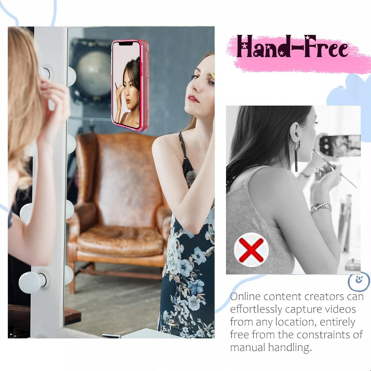 AZXYI Silicone Suction Phone Case Mount, Silicon Adhesive Suction Cup Phone Mount, Non Slip Sticky Phone Grip for Cellphone, Strong Grip Holder for Selfies and Videos (Light Pink)