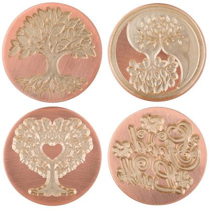 rockcloud Wax Seal Stamp Set, 4 Pieces Sealing Wax Stamps Copper Seals with 1 Black Obsidian Seal Handle for Cards Envelopes Invitation Decoration, Tree of Life