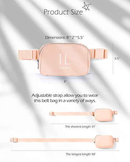 ODODOS Unisex Mini Belt Bag with Adjustable Strap Small Fanny Pack for Workout Running Traveling Hiking, Pale Coral