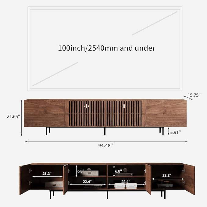 NessCarsti Mid-Century Modern TV Stand & Expandable Coffee Table Set, Walnut