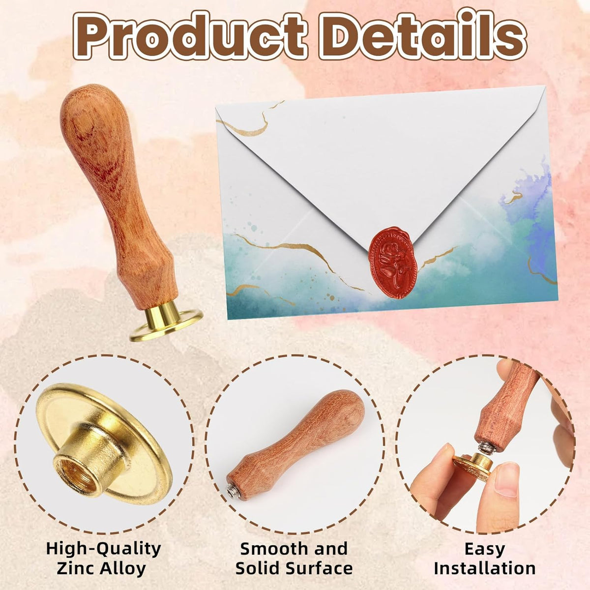 21 Pcs Wax Seal Stamp Kit, Vintage Classic Brass Wax Stamp Seal Head with Wooden Handle for Wedding Party Invitation Greeting Cards Envelopes Gift Wrapping Letter