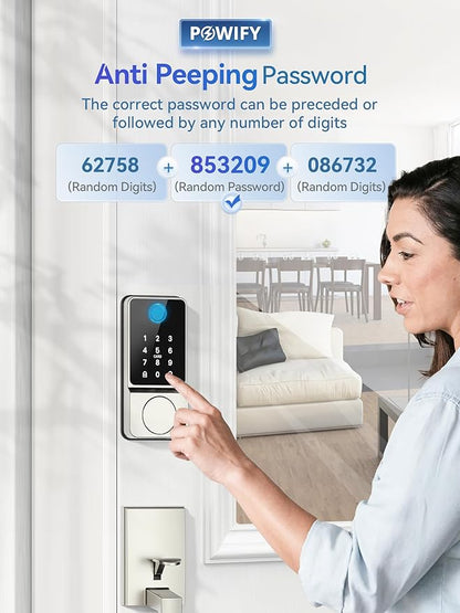 Keyless Entry Door Lock with Handle, APP Control Smart Front Set, Keypad Door with Handle, Keypad Deadbolt Auto Lock, Easy to Install, Bluetooth, Satin Nickel