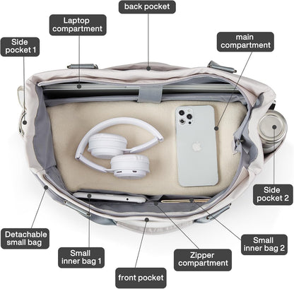Hanke Laptop Tote - Lightweight Nylon Shoulder Bag for Work, Travel, Sports & Gym - Dune Grey