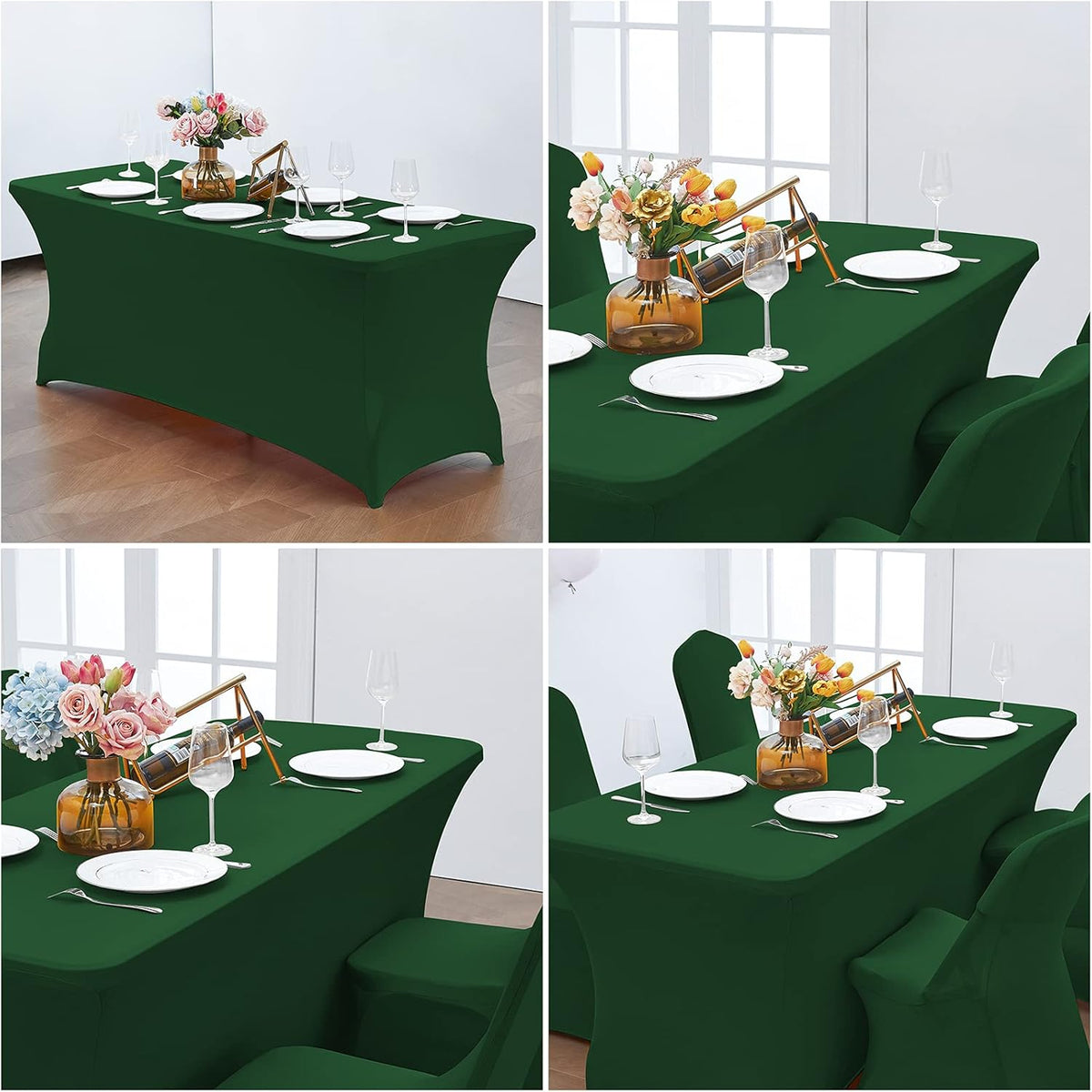 CWK 8FT Waterproof Stretch Spandex Table Cover for Rectangular Tables - Elastic Fitted Tablecloth for Folding Tables,Wrinkle Resistant Table Cloth for Parties,Weddings,Banquets&Events(Blackish Green)