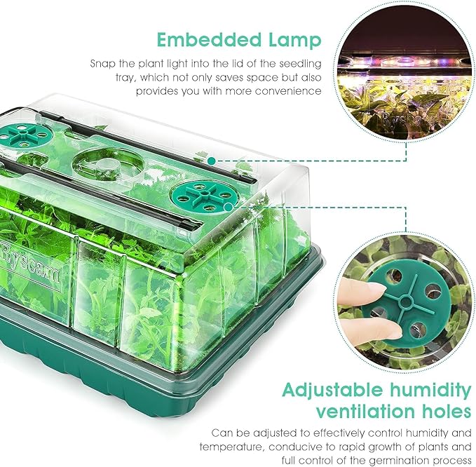 Seed Starter Tray with Grow Light, 192-Cell Seed Starter Kit, Seedling Starter Trays with Humidity Domes, Automatic Timer, Adjustable Light Indoor Gardening Plant Germination Trays