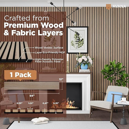 Avana Modern Acoustic Wood Wall Panels – 94.4 X 12.6 Inch White Oak Acoustic