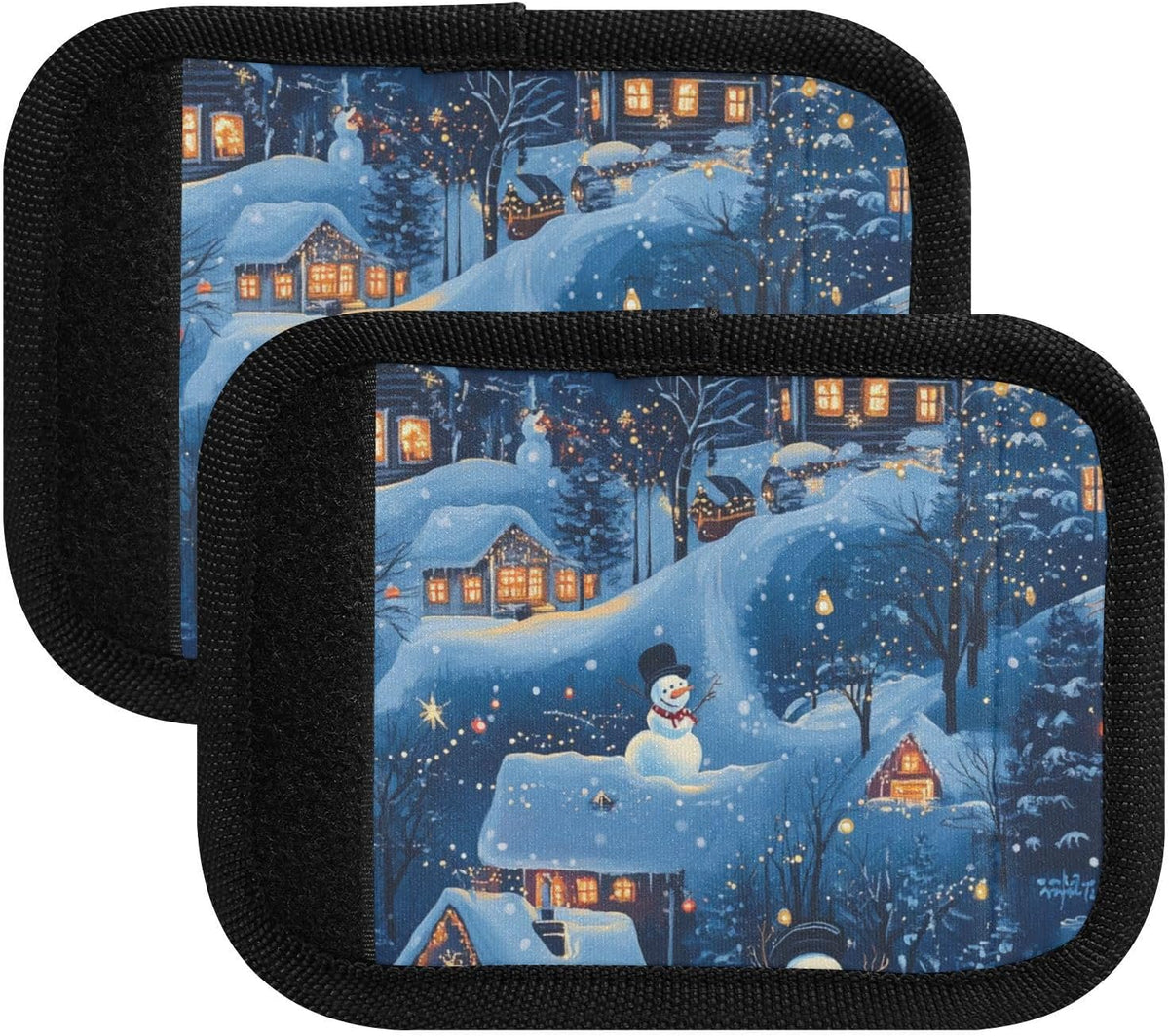 Christmas Village Night Snowman 2 Pack Luggage Handle Wraps Covers for Suitcase Identifiers Bag Tags Travel Accessories
