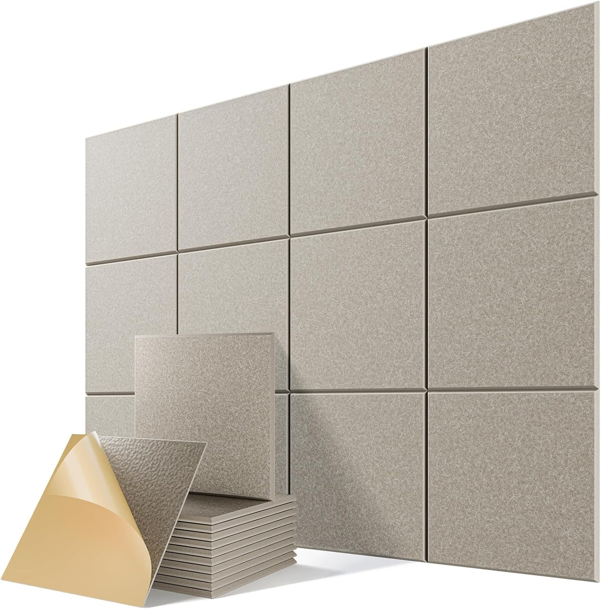 12 Pack Self-Adhesive Acoustic Panels, 12" X 12" X 0.4" High-Density Sound Proof Foam Panels for Walls, Soundproof Wall Panels for Home & Office (Camel)