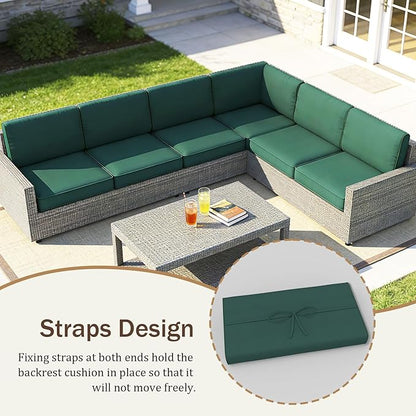 14 Pcs Outdoor Replacement Cushions for Patio Furniture, All Weather Water Resistant Cushion for 6 Seat Rattan Wicker Sectional Patio Conversation Sets and Couch (Dark Green)