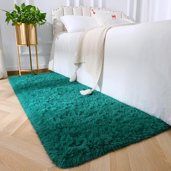 Amearea Shag Blue and Green Runner Rug for Bedroom Girls Living Room, 2x6 Teal Green Feet Extra Soft and Fluffy Shaggy Rugs, Non Slip, Indoor Floor Long Carpet Mat for Boys Nursery Home Decor