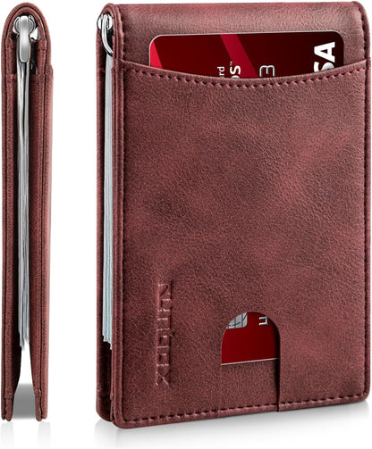 Slim Money Clip Wallets for Men RFID Blocking 11 Card Holder Minimalist Small Thin Carbon Leather Bifold Mens Front Pocket Wallet Gift Box
