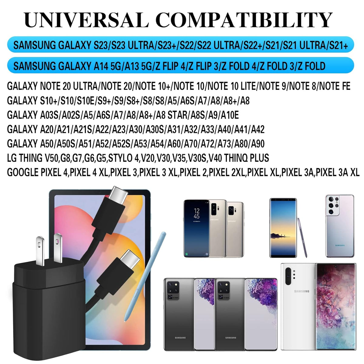 Samsung Super Fast Charger,Samsung Charger Fast Charging Block,3Pack 25WSamsung USB C Wall Charger,10FT Quick USBC Cable for SamsungGalaxy S25 Ultra/S24+/S23/S22/S21/S20+/A14/Z Fold 7/6/5/Z Flip 7/6/5