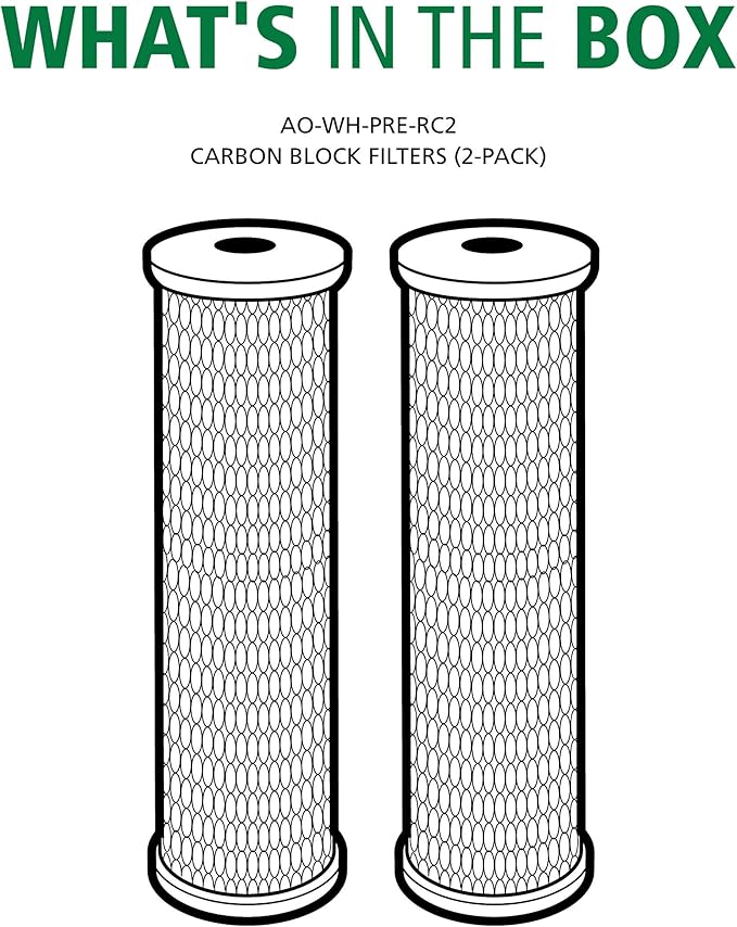 AO Smith 2.5"x10" 5 Micron Carbon Block Sediment Water Filter Replacement Cartridge - 2 Pack - For Whole House Filtration Systems - AO-WH-PRE-RC2