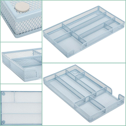 Annova Desk Drawer Organizer/Storage Tray - Metal Mesh with Dividers for Pens, Desktop Accessories, Bathroom, Kitchen, Makeup and Office Supplies (Small, Morandi Blue)