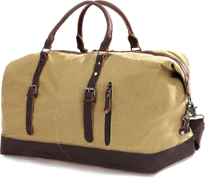 Weekender Travel Bag for Men & Women, Large Overnight Duffle Carry On Bag with Easy-Grip Handles, Gym Tote for Work, Weekend Trips, Sports (Khaki)