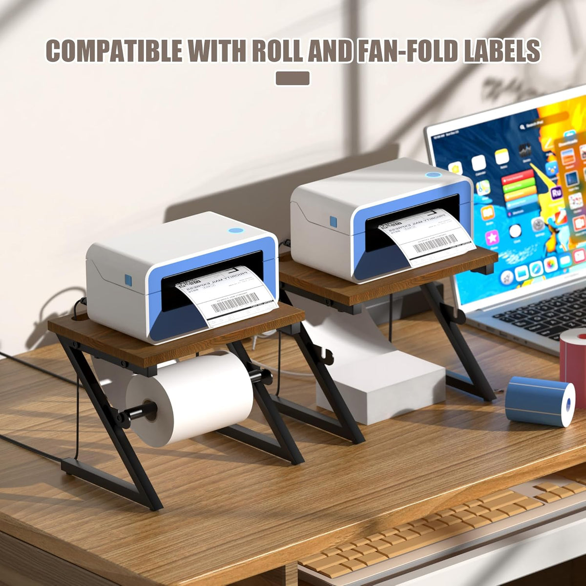 Label Holder for Rolls and Fan-fold Labels, Shipping Thermal Label Holder for Desktop Thermal Printer, Thermal Printer Accessory Supplies for Home, Office, Small Business