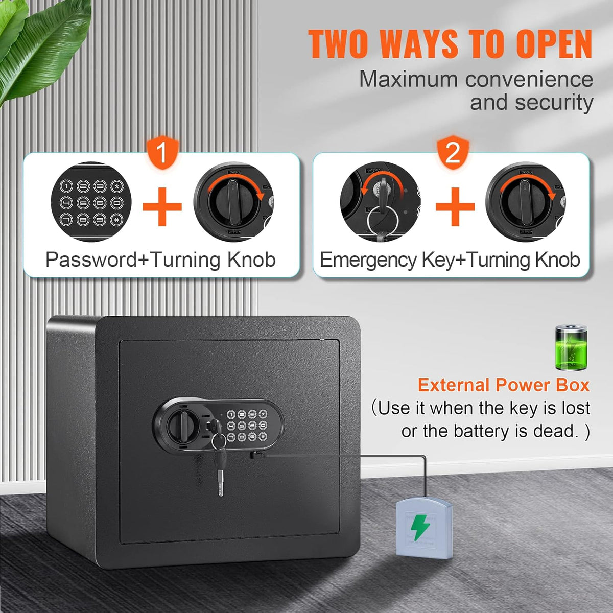 VEVOR Steel Security Safe - 1.2 Cubic Feet, Digital Keypad & 2 Keys, Fire-proof Bag, Protect Cash, Gold, Jewelry, Documents - 15.8x11.8x13.8 inches
