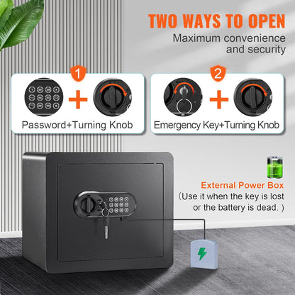 VEVOR Steel Security Safe - 1.2 Cubic Feet, Digital Keypad & 2 Keys, Fire-proof Bag, Protect Cash, Gold, Jewelry, Documents - 15.8x11.8x13.8 inches