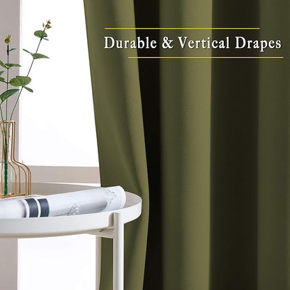 NICETOWN Blackout Olive Green Curtains 63 inches Long, Functional Blackout Window Treatments Thermal Drapes Privacy Assured for Bedroom, 2 Panels, W52 x L63